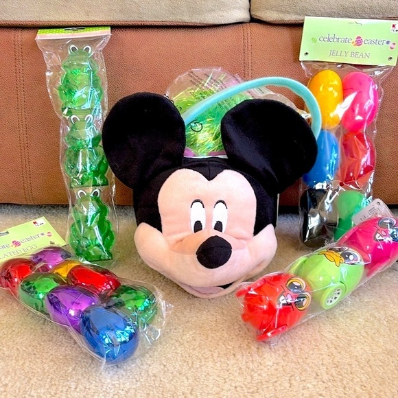 Brand New Disney Mickey Mouse Plush Easter Basket Metallic Fillable Eggs Grass - Picture 1 of 13